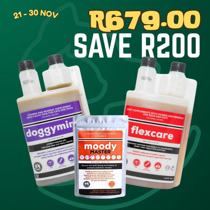 SAVE R200: Flexcare  & Doggymin Supplement & Moody Master SALE